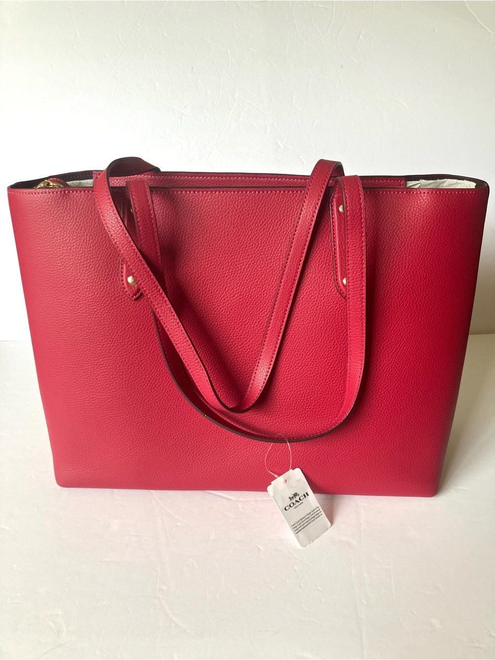 Coach 69424 Bright Cherry Red Pebbled Leather Zip Central Tote Shoulder Bag NWT - Picture 4 of 10